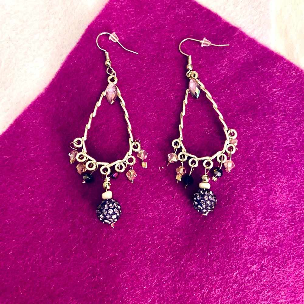 Women’s Purple Jewel & Bead Tibetan Silver Earrings